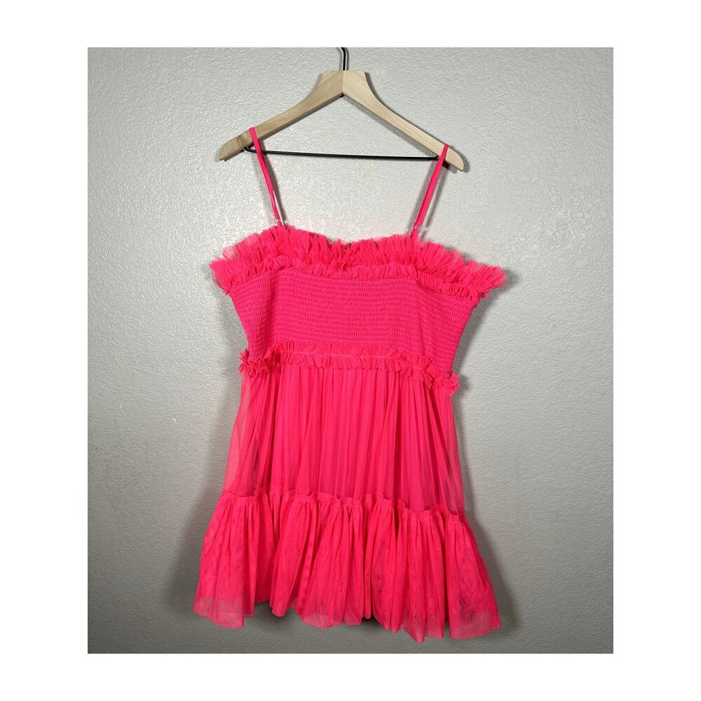 Pink Mini Dress with Ruffled Tulle Skirt - Picture 6 of 6